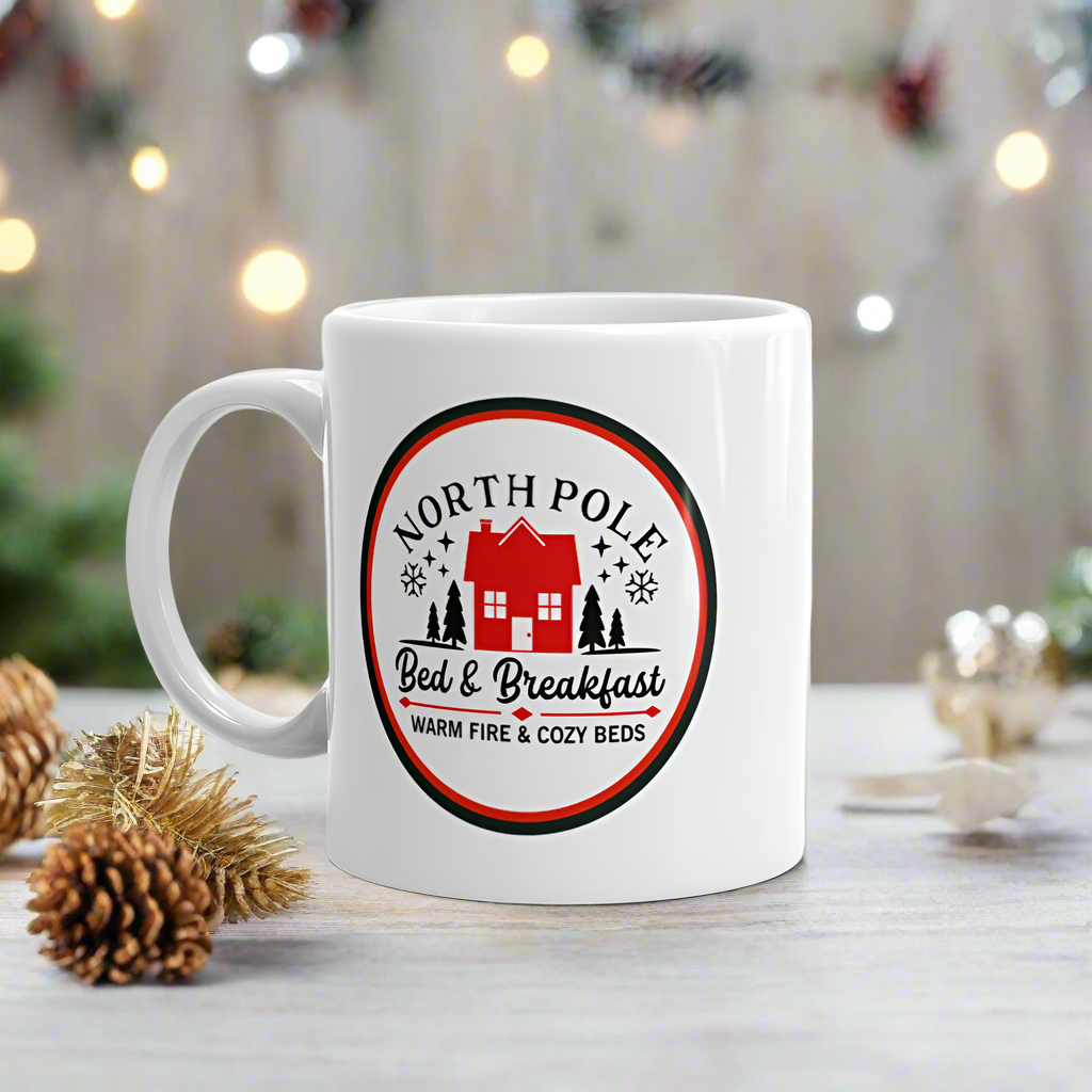 North Pole Bed And Breakfast Warm Fire And Cozy Beds Christmas Mug