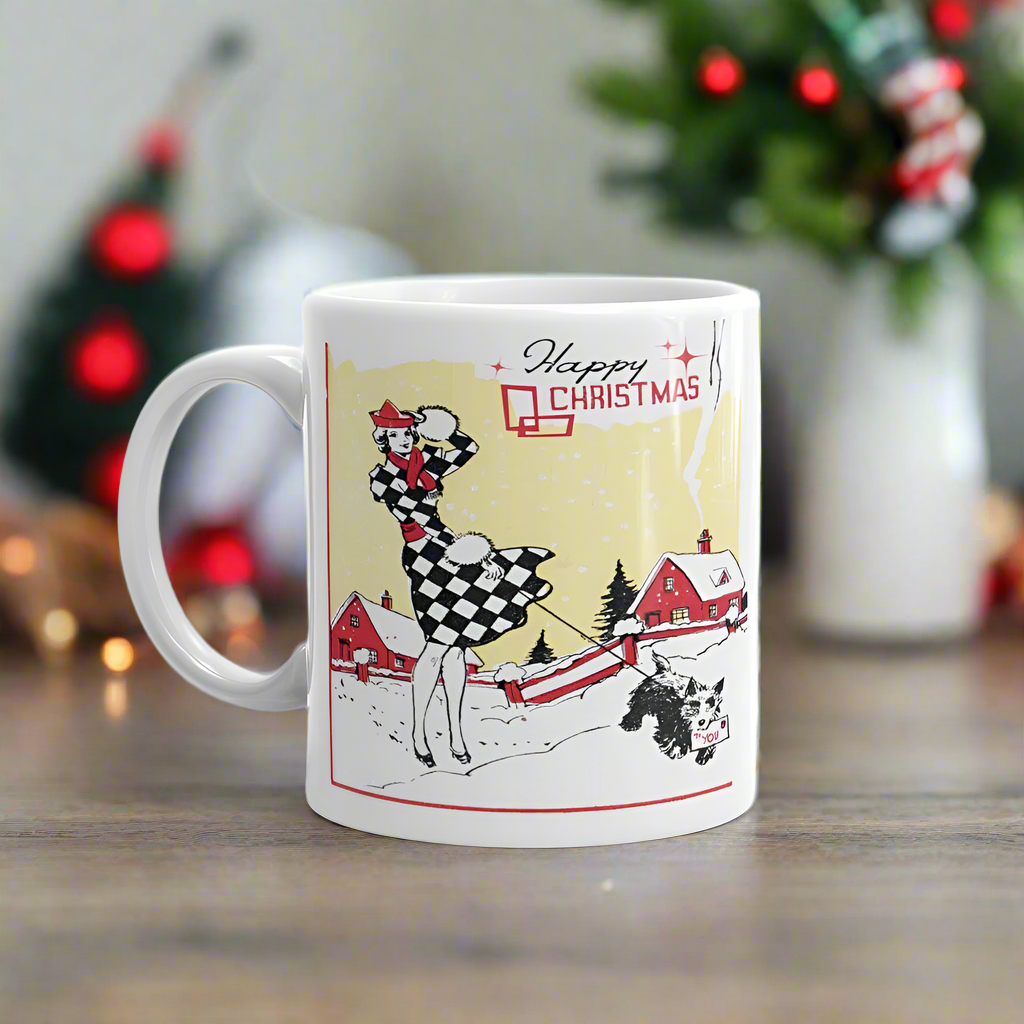 Happy Christmas Deco Midcentury Retro Glossy Coffee Mug