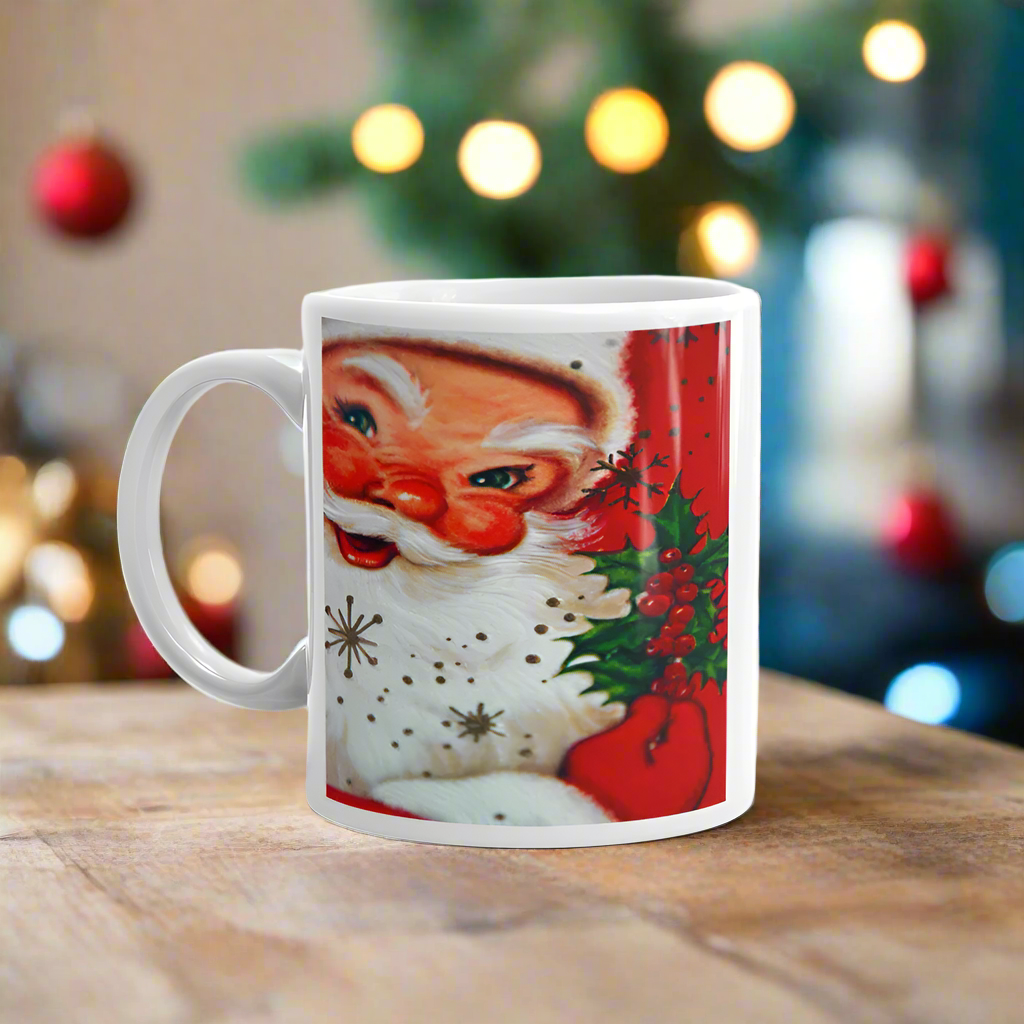 Santa With Mistletoe Retro Christmas Glossy Coffee Mug