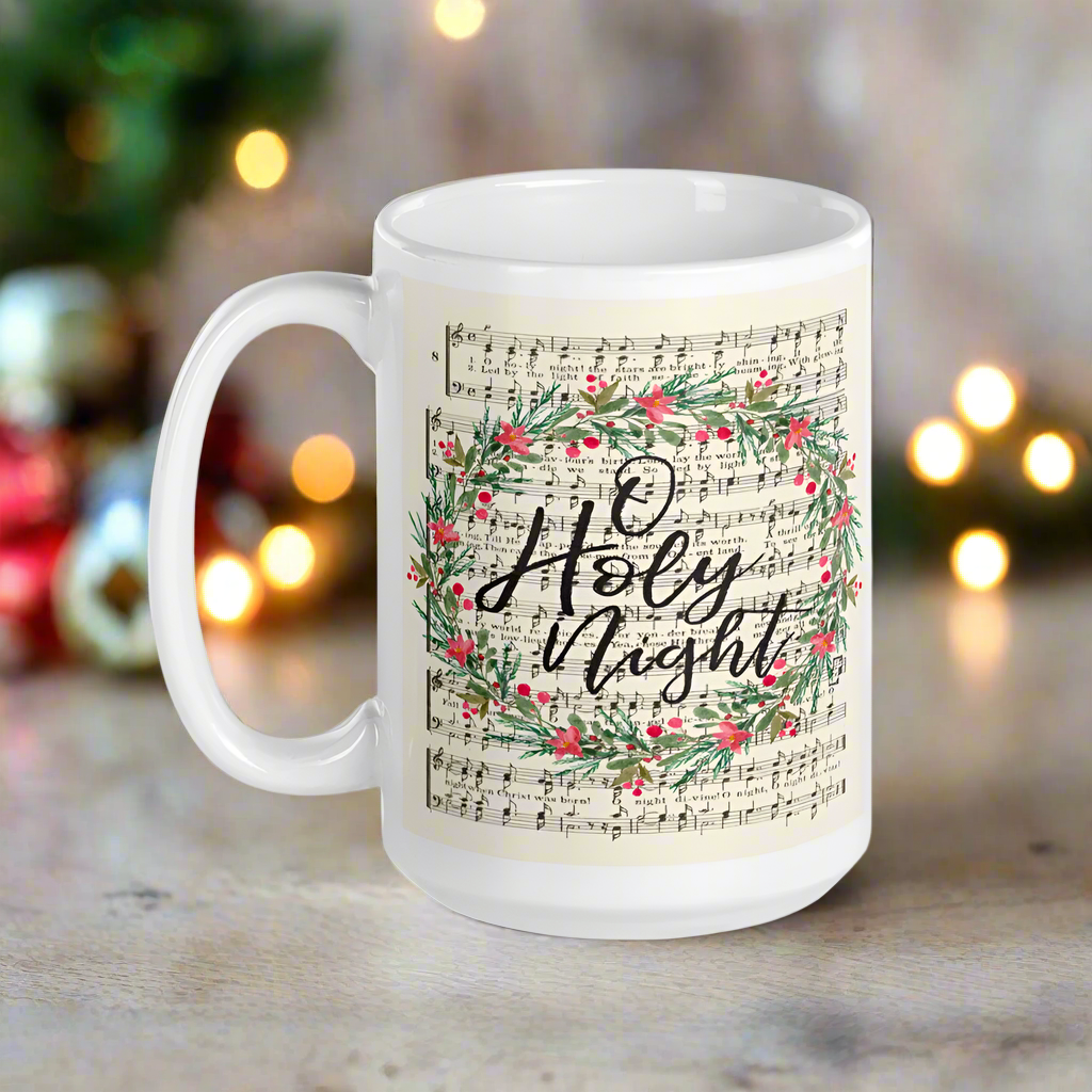 O Holy Night Sheet Music Christmas Wreath Retro Christmas Glossy Mug
