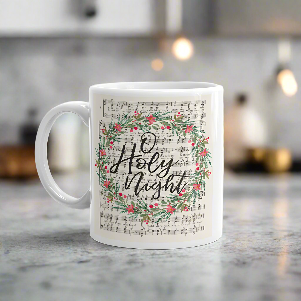 O Holy Night Sheet Music Christmas Wreath Retro Christmas Glossy Mug
