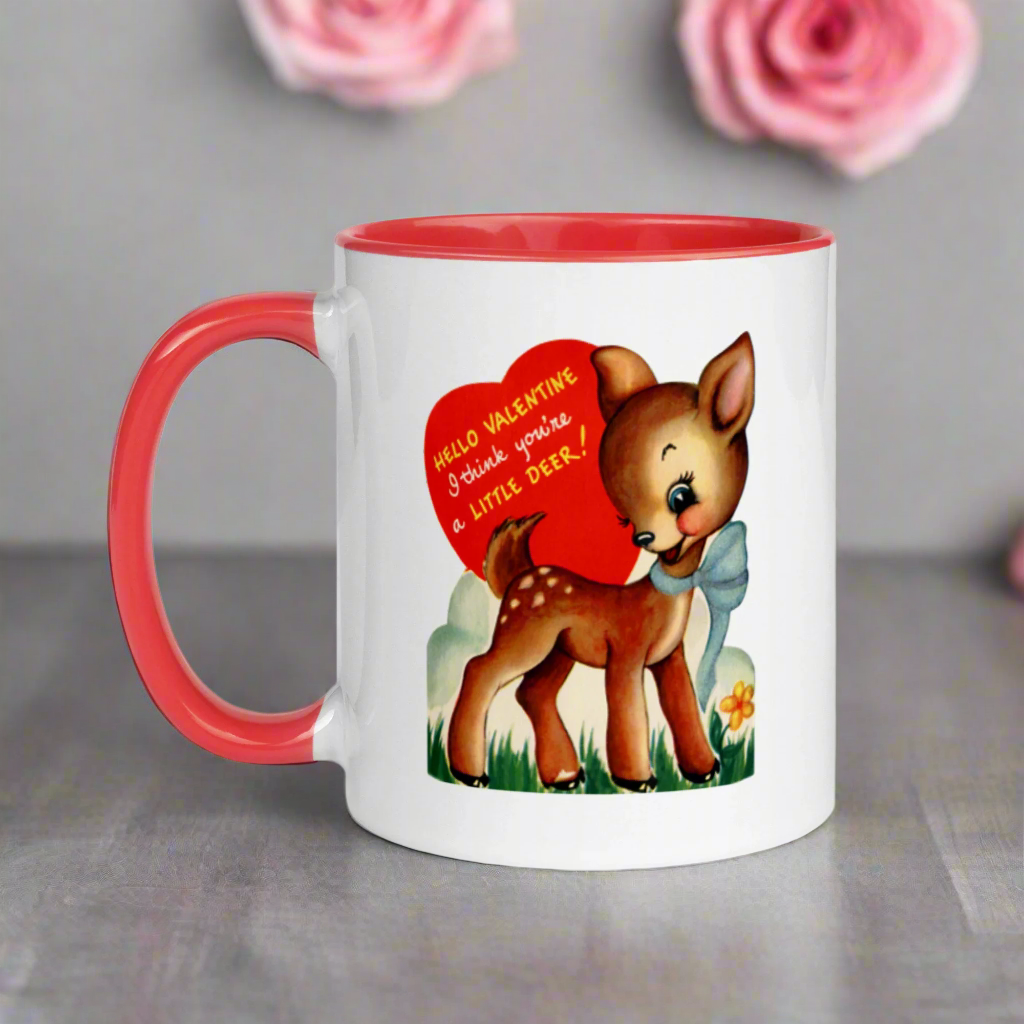 Little Deer Retro Midcentury Valentine's Day Glossy Coffee Mug