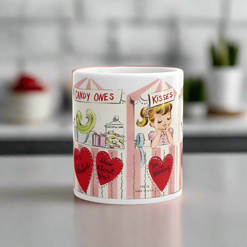 Valentine's Day Kissing Booth Midcentury Retro Glossy Coffee Mug
