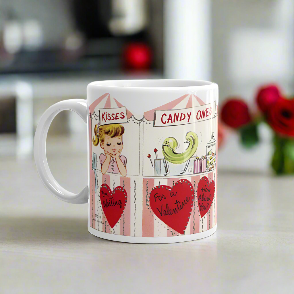 Valentine's Day Kissing Booth Midcentury Retro Glossy Coffee Mug
