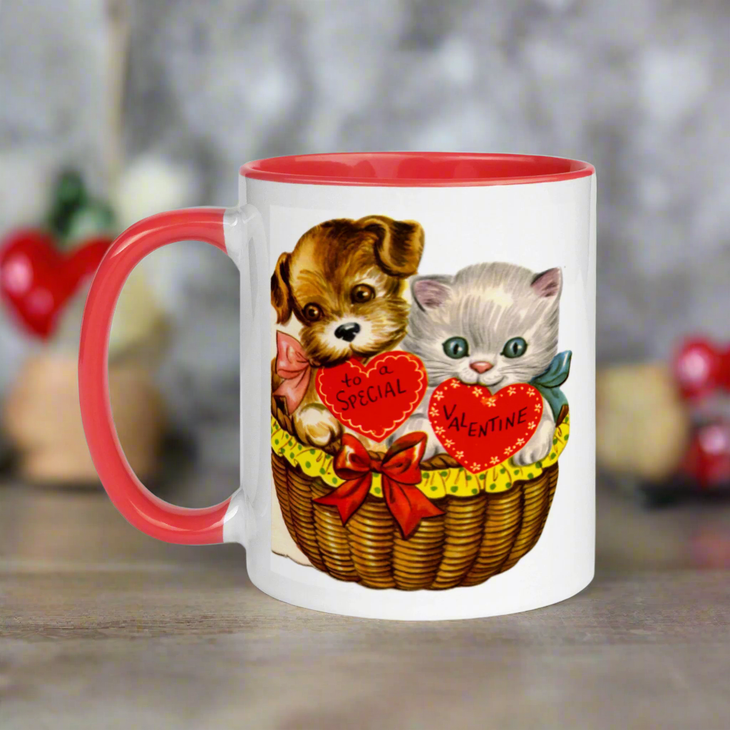 To A Special Valentine Puppy and Kitten Retro Valentine's Day Coffee Mug