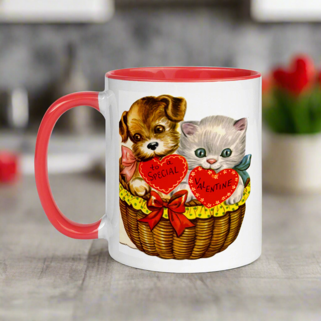 To A Special Valentine Puppy and Kitten Retro Valentine's Day Coffee Mug