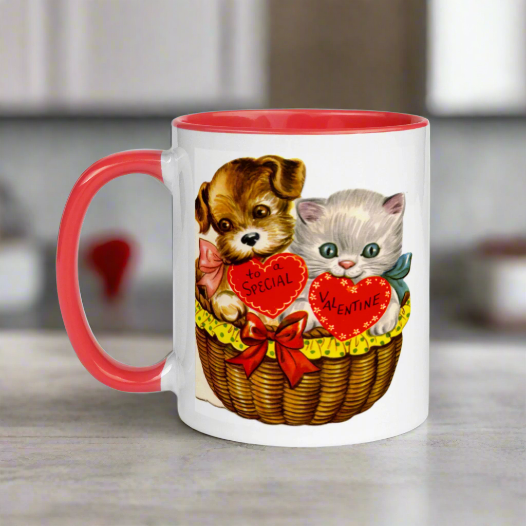 To A Special Valentine Puppy and Kitten Retro Valentine's Day Coffee Mug