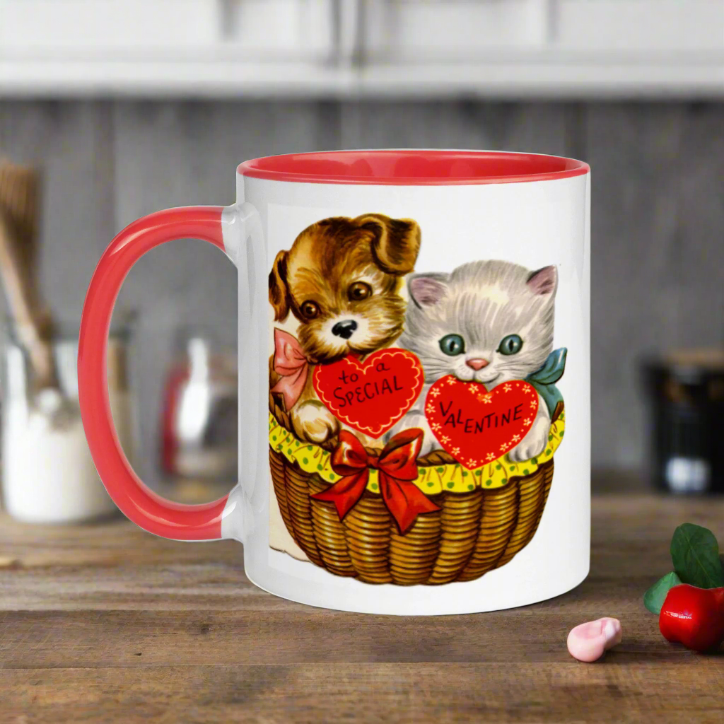 To A Special Valentine Puppy and Kitten Retro Valentine's Day Coffee Mug