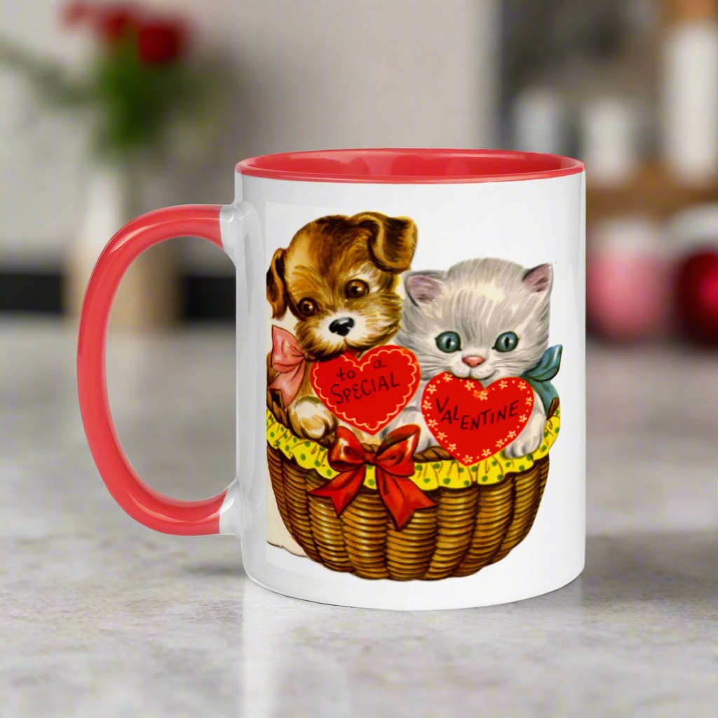 To A Special Valentine Puppy and Kitten Retro Valentine's Day Coffee Mug