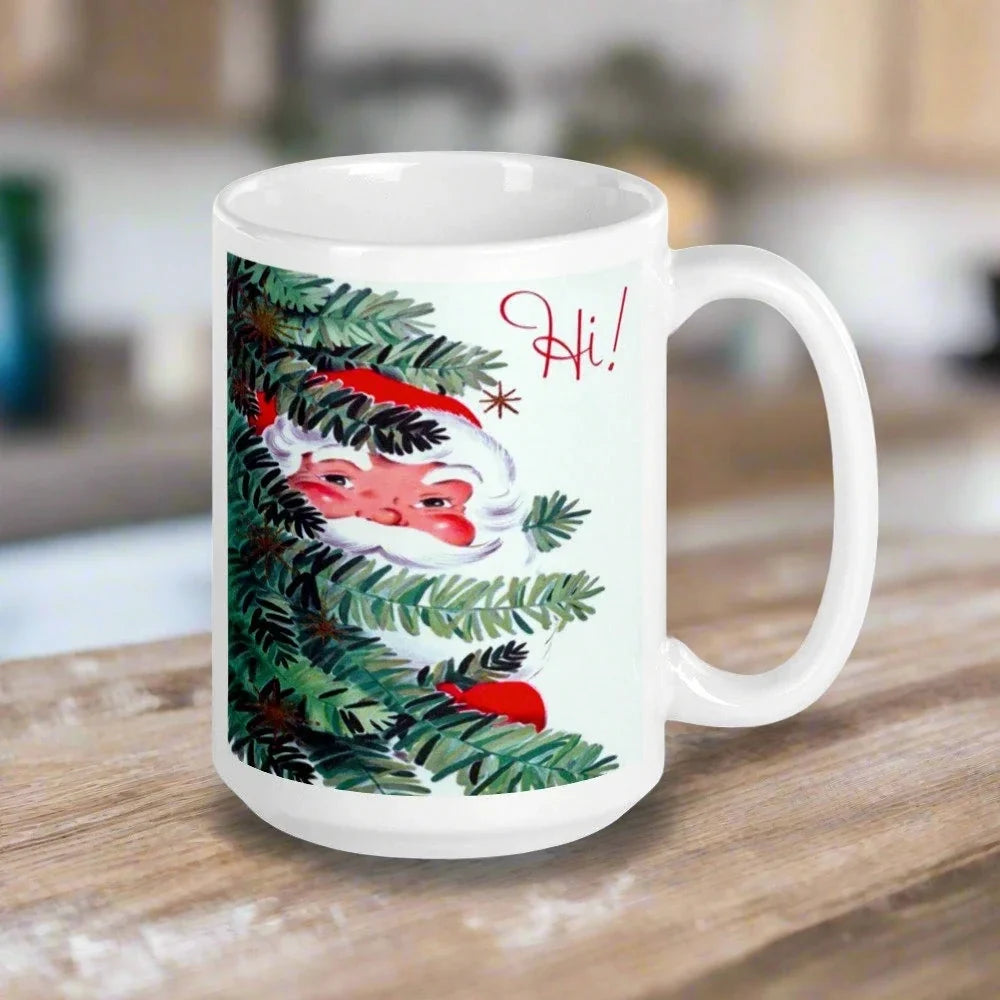 Hi! Santa In Tree Retro Vintage Glossy Coffee Mug