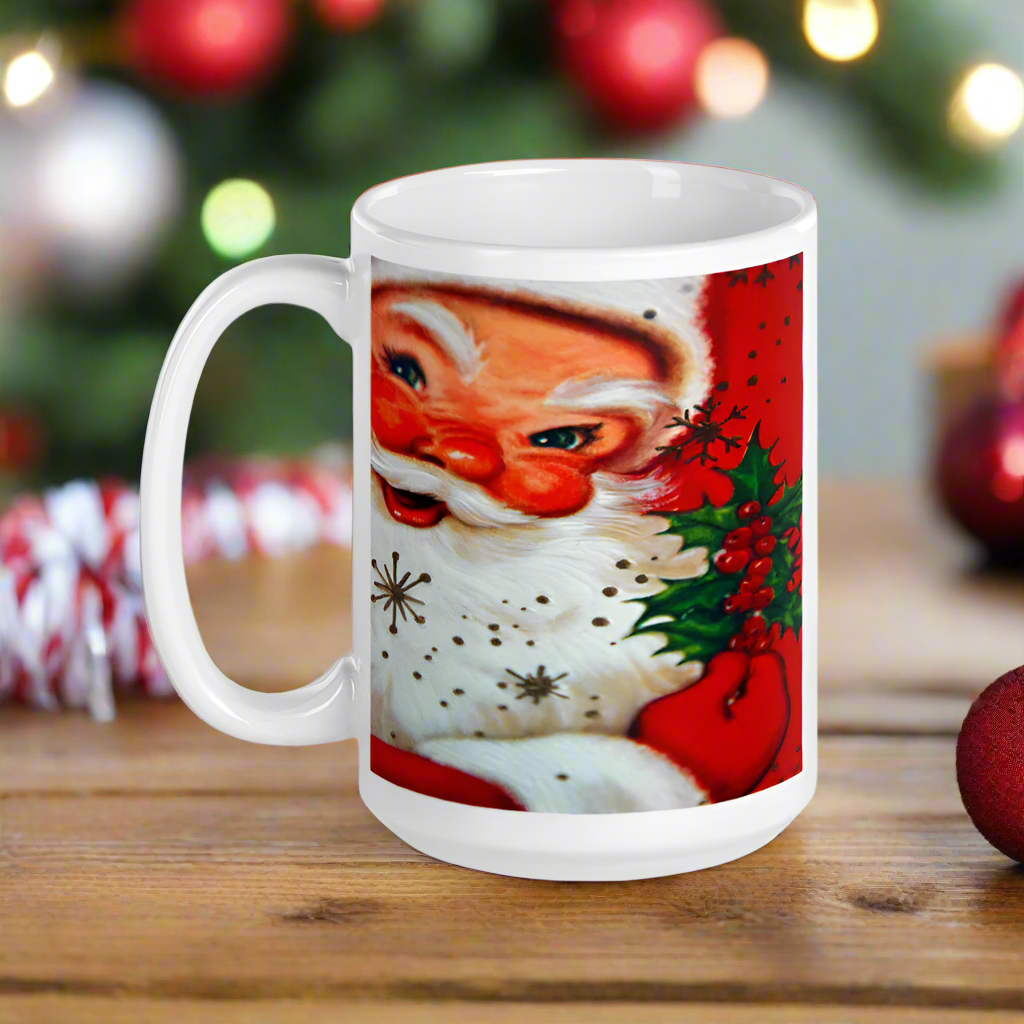 Santa With Mistletoe Retro Christmas Glossy Coffee Mug