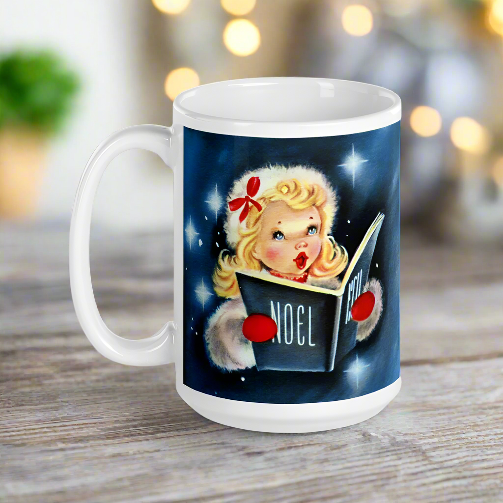 Noel Christmas Caroler Mid Century Retro Christmas Glossy Coffee Mug