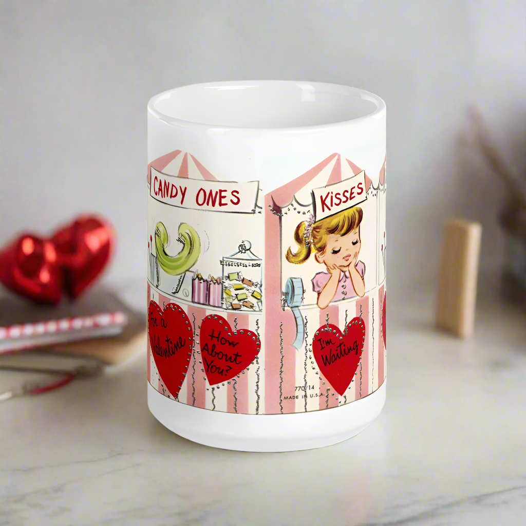 Valentine's Day Kissing Booth Midcentury Retro Glossy Coffee Mug
