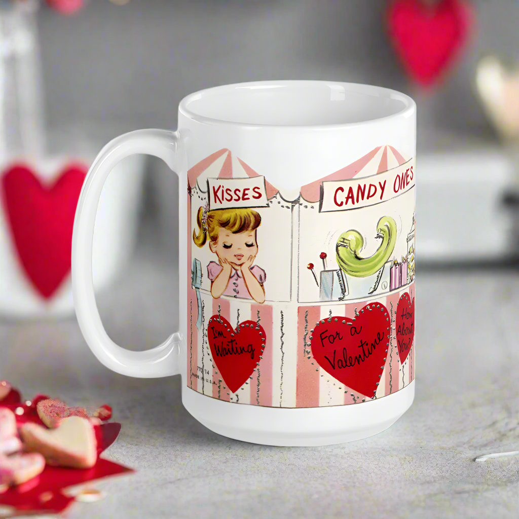 Valentine's Day Kissing Booth Midcentury Retro Glossy Coffee Mug