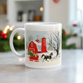 Country Barn Sleigh Ride Retro Christmas Glossy Coffee Mug