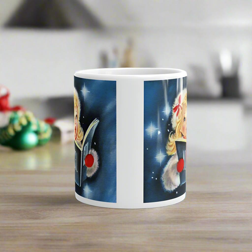 Noel Christmas Caroler Mid Century Retro Christmas Glossy Coffee Mug