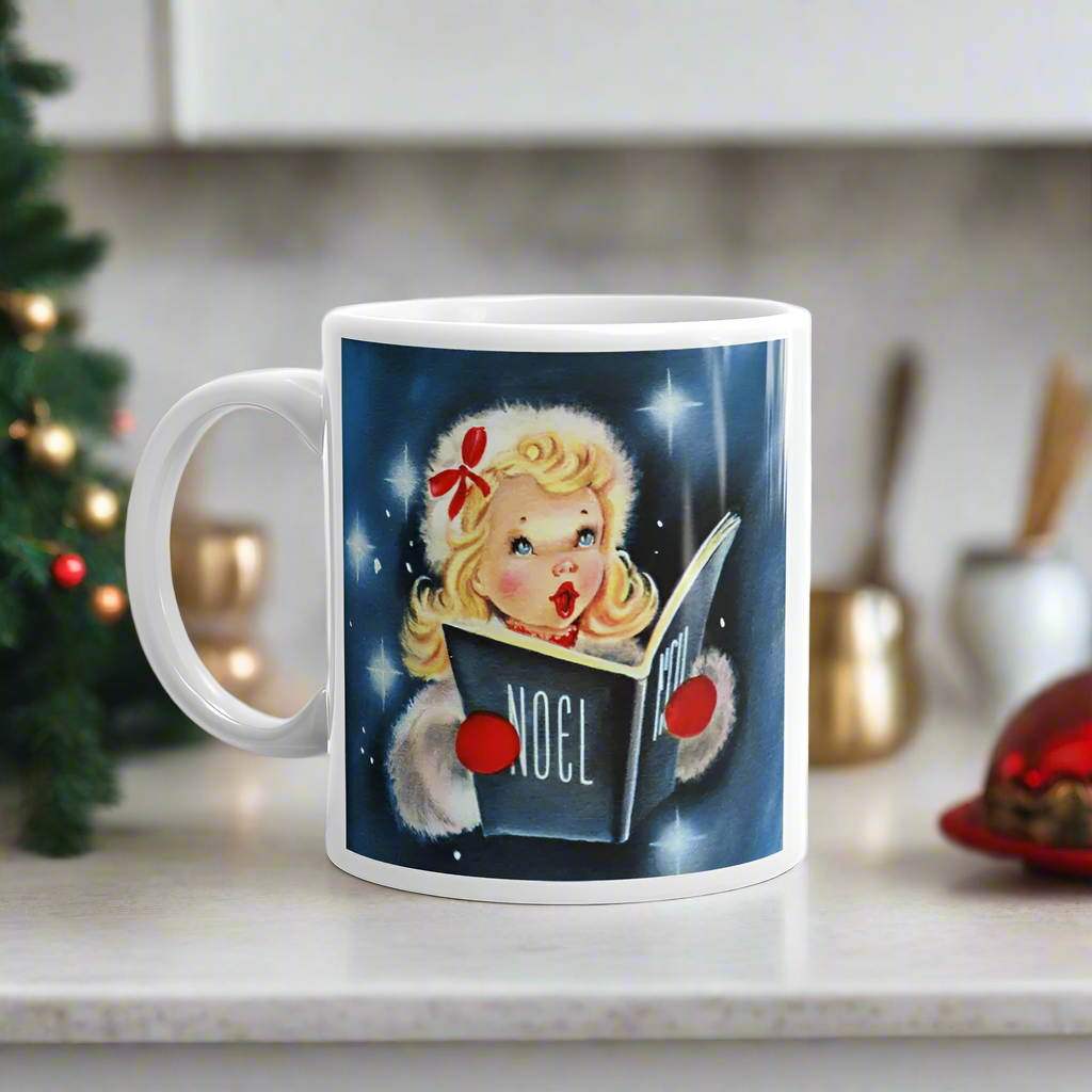 Noel Christmas Caroler Mid Century Retro Christmas Glossy Coffee Mug