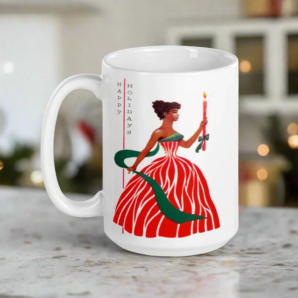 Happy Holidays Christmas Lady Glossy Coffee Mug