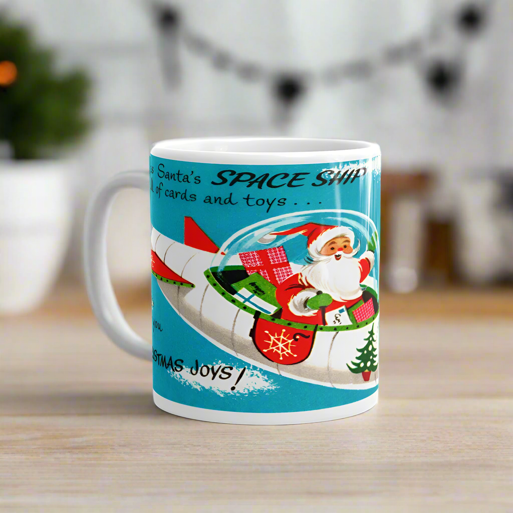 Santa Spaceship Rocket Midcentury Retro Christmas Glossy Coffee Mug