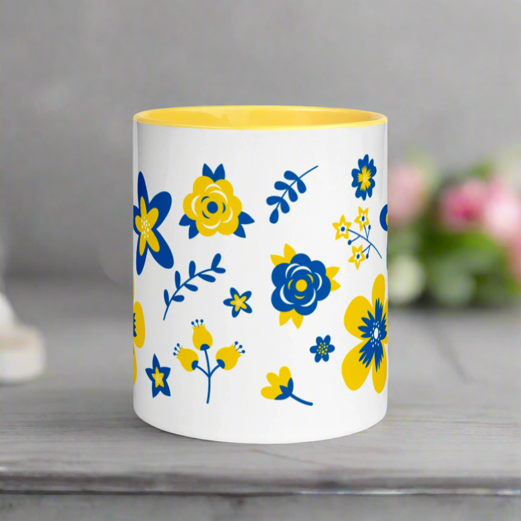 Ukrainian Country Flowers Yellow Lined Mug