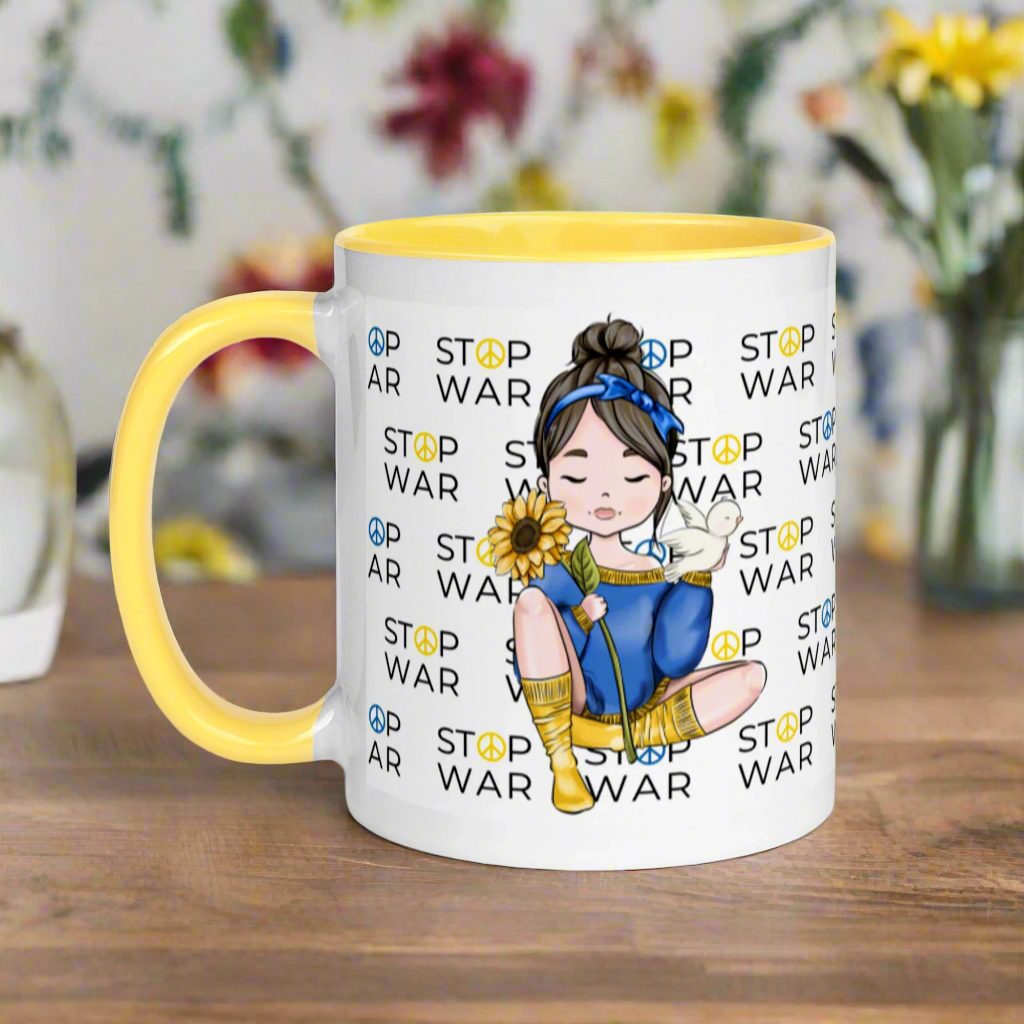 Stop War Sunflower Dove Girl Coffee Mug