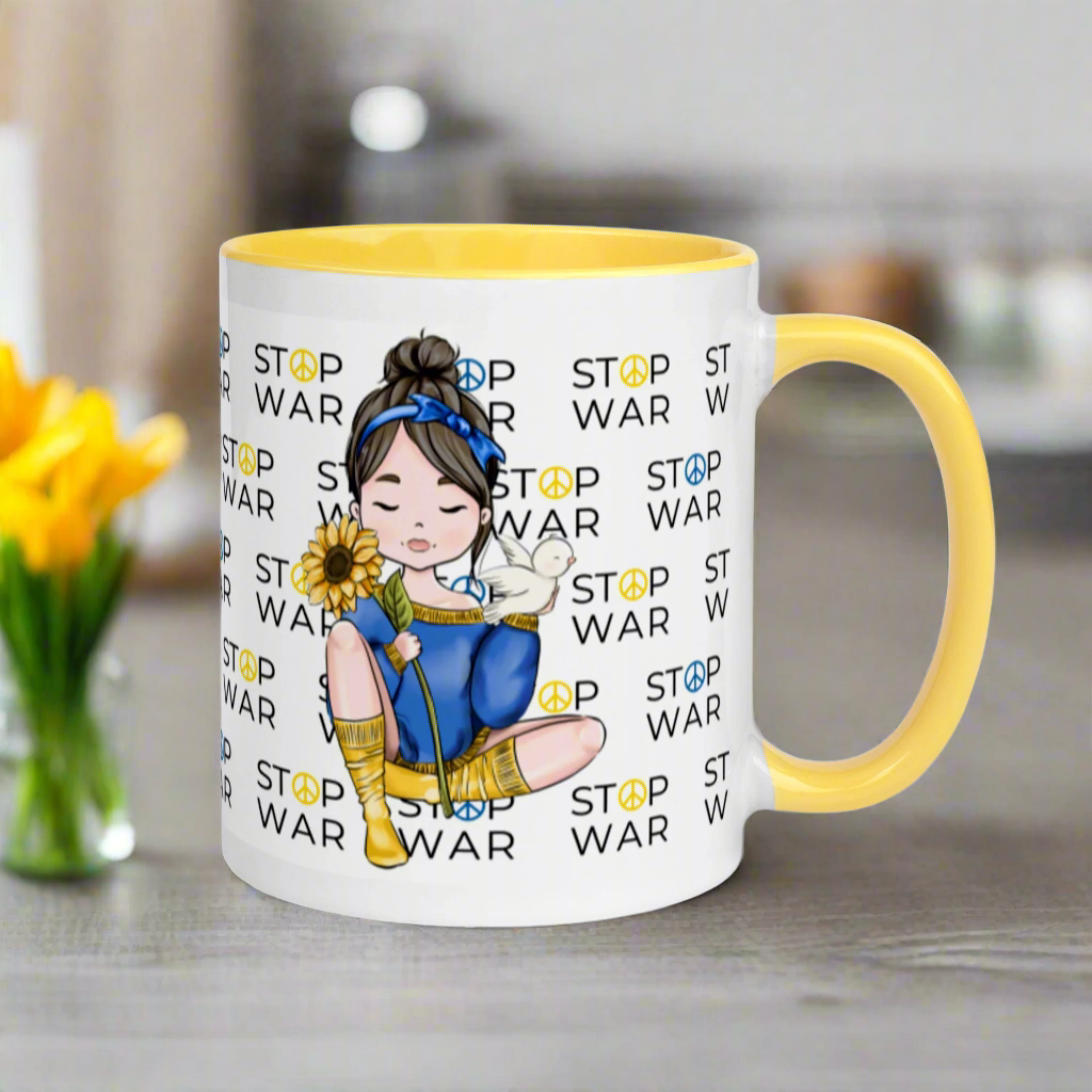Stop War Sunflower Dove Girl Coffee Mug
