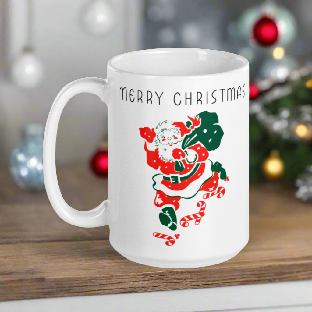 Merry Christmas Santa Mid Century Retro Christmas Print Glossy Mug