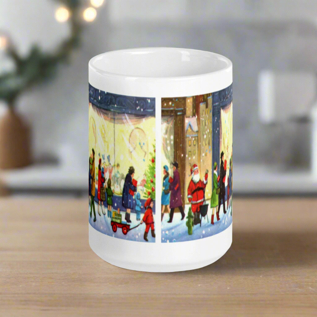 Christmas City Scene Midcentury Retro Glossy Coffee Mug
