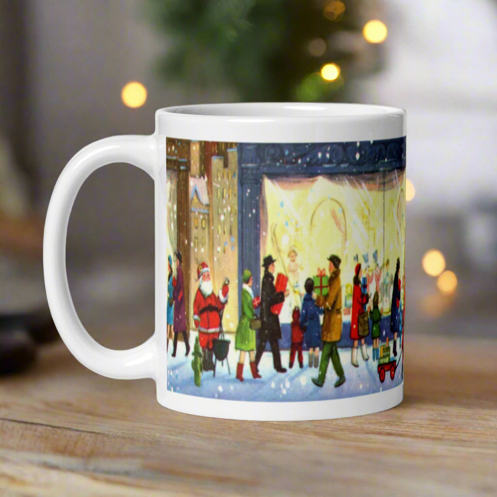 Christmas City Scene Midcentury Retro Glossy Coffee Mug