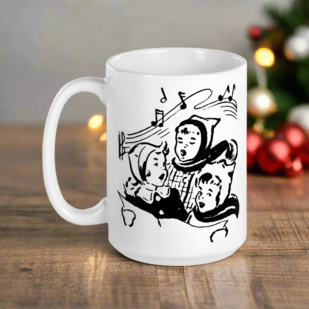 Children Singing Carols Midcentury Christmas Glossy Coffee Mug