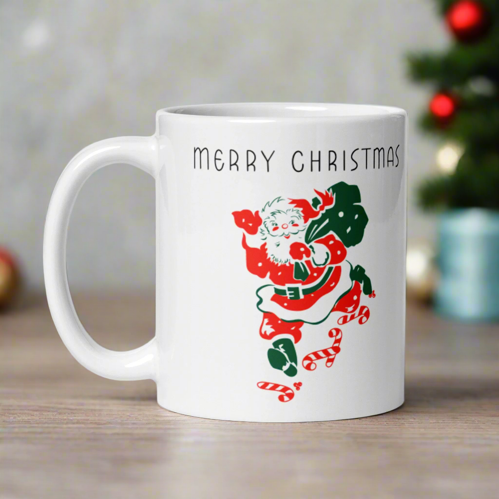 Merry Christmas Santa Mid Century Retro Christmas Print Glossy Mug