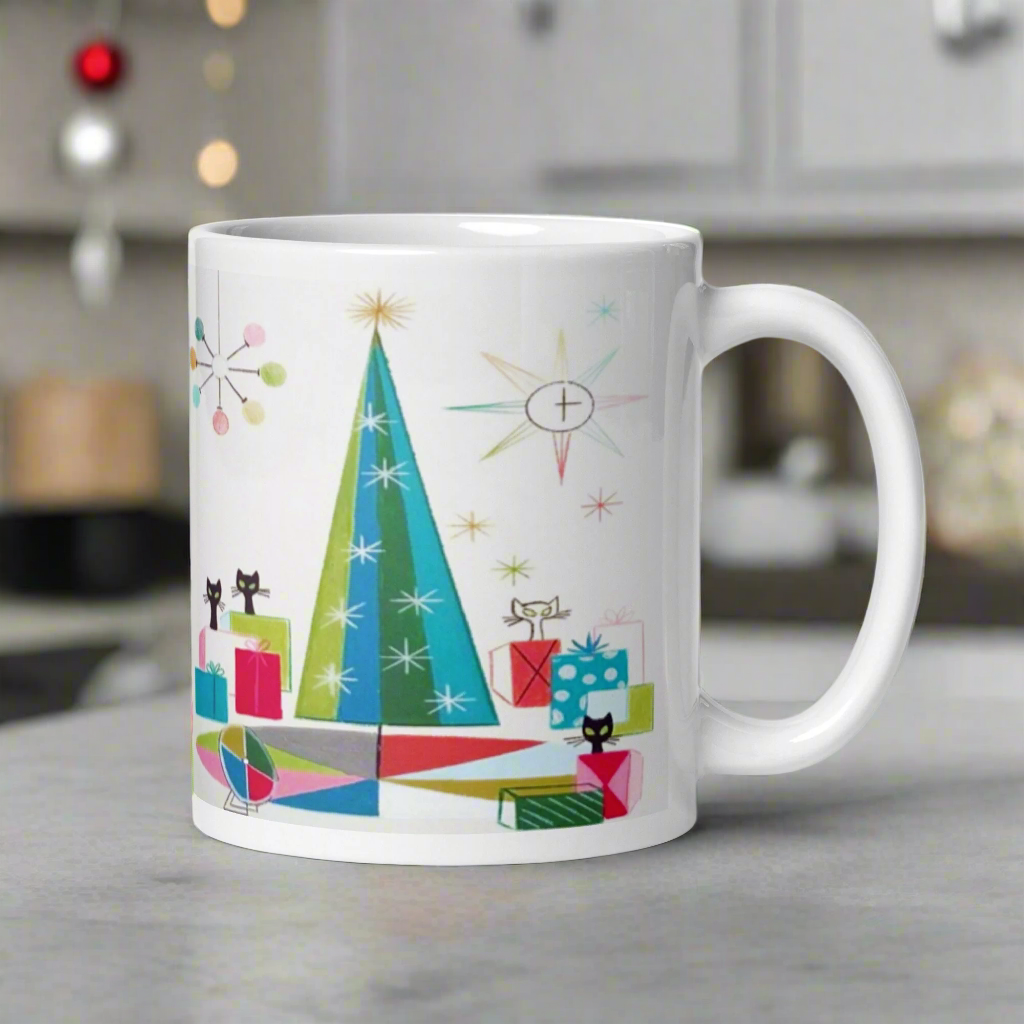 Midcentury Atomic Cats Retro Christmas Glossy Coffee Mug