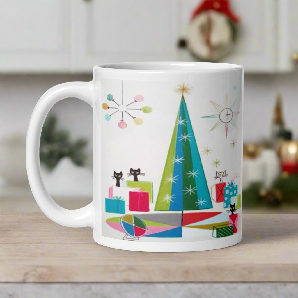 Midcentury Atomic Cats Retro Christmas Glossy Coffee Mug