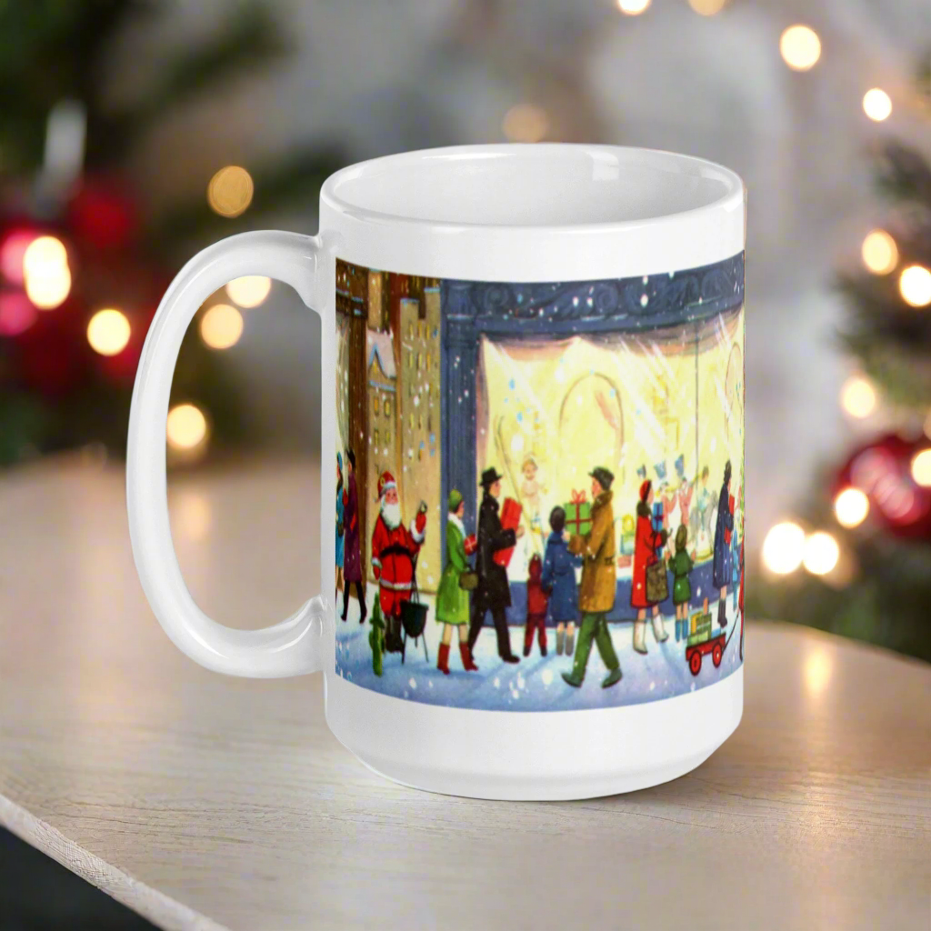 Christmas City Scene Midcentury Retro Glossy Coffee Mug