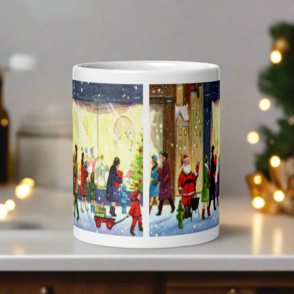 Christmas City Scene Midcentury Retro Glossy Coffee Mug