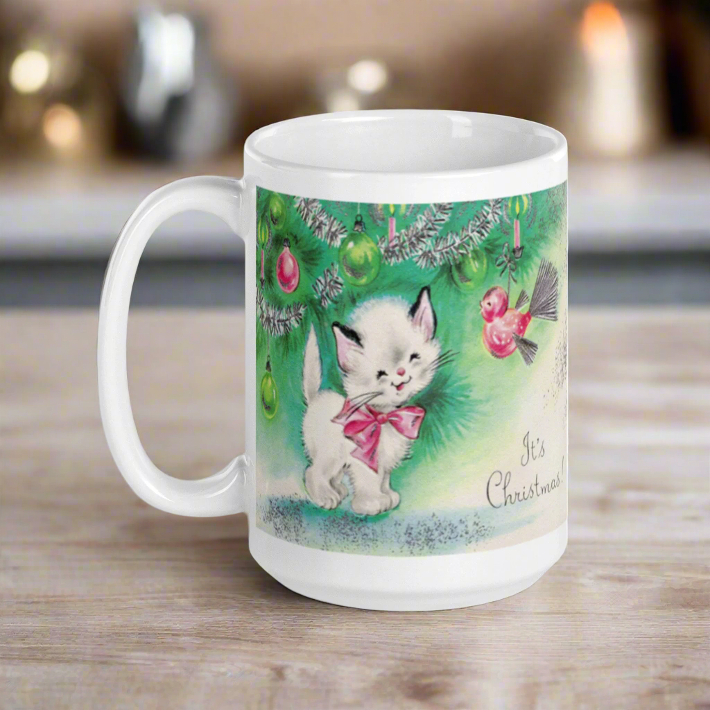 Christmas Kitten Mug Midcentury Retro Glossy Mug