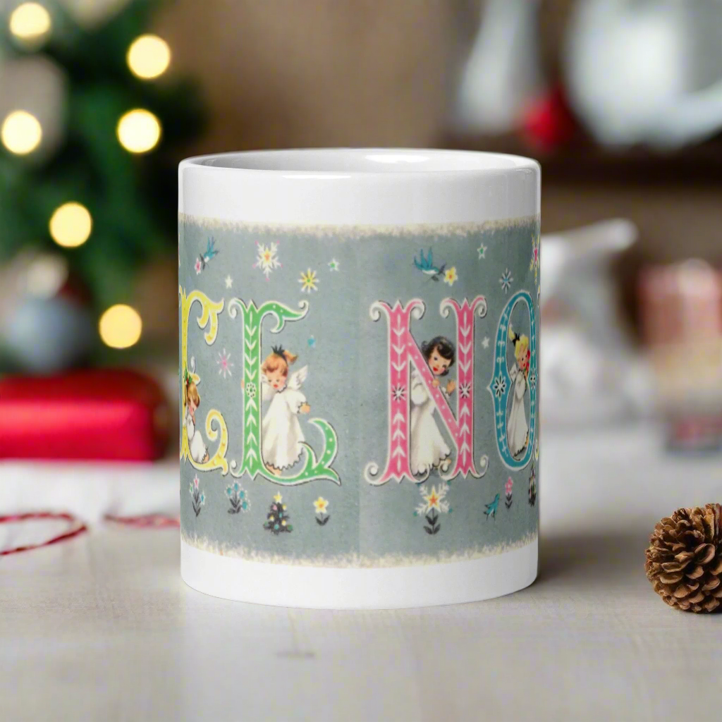 Noel Christmas Angels Mid Century Retro Christmas Glossy Coffee Mug