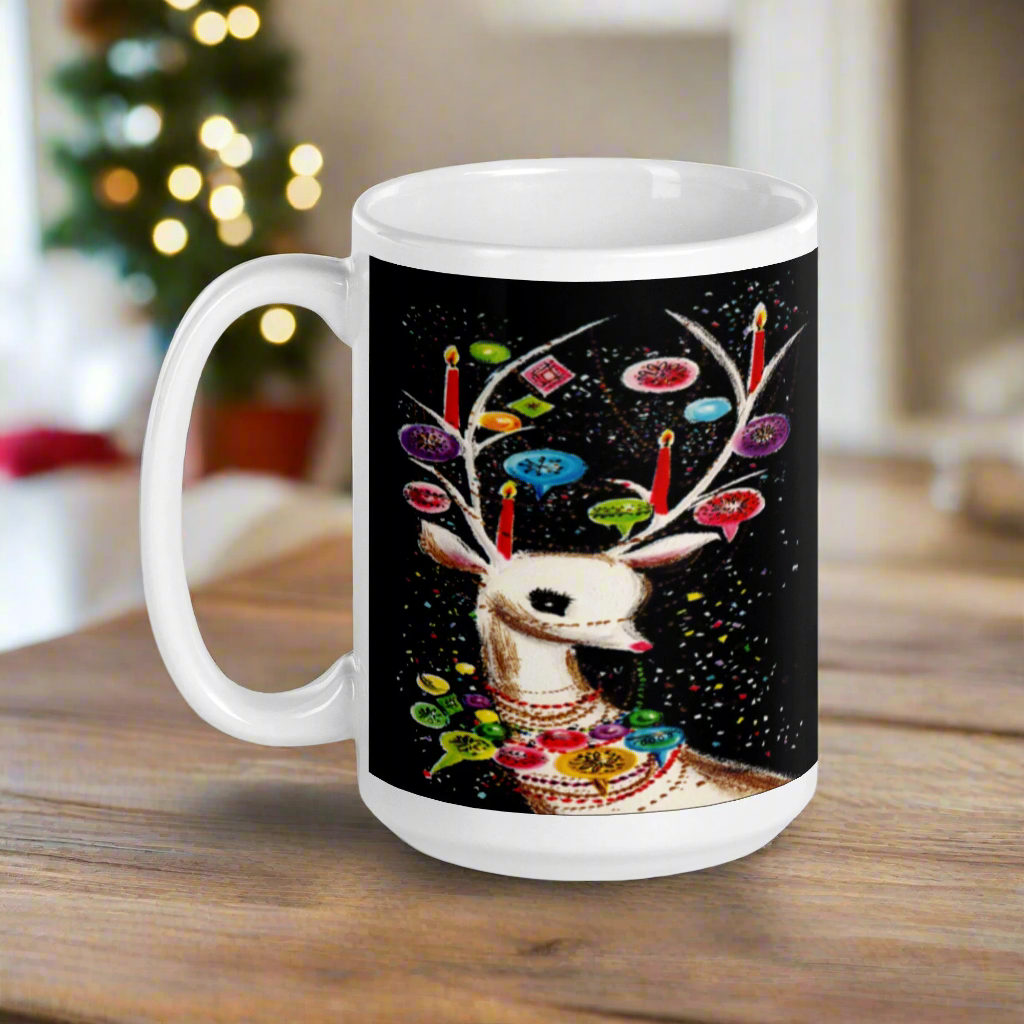 Reindeer With Christmas Ornaments Midcentury Retro Glossy Coffee Mug
