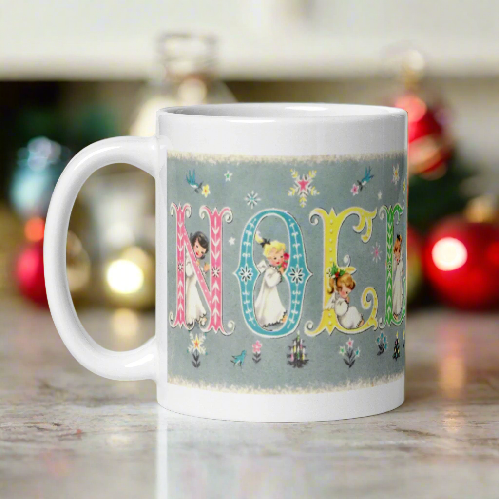 Noel Christmas Angels Mid Century Retro Christmas Glossy Coffee Mug