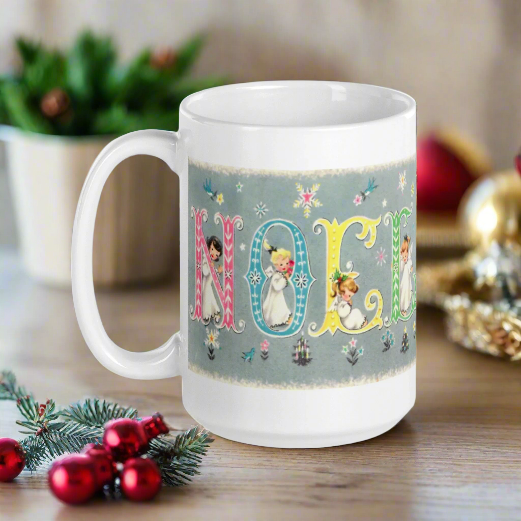 Noel Christmas Angels Mid Century Retro Christmas Glossy Coffee Mug