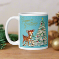 Seasons Greetings Reindeer Bunnies Retro Christmas Mug