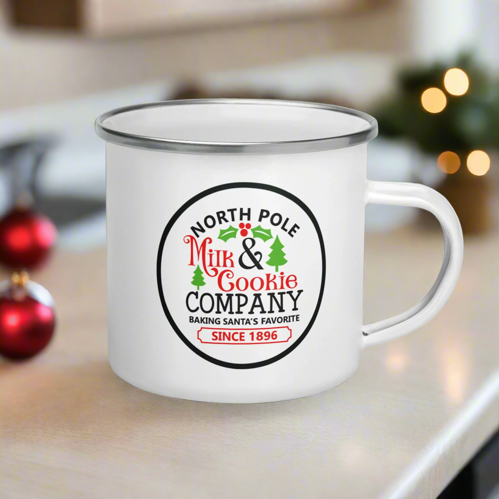 North Pole Milk & Cookie Company Christmas Hot Chocolate Camping Enamel Mug