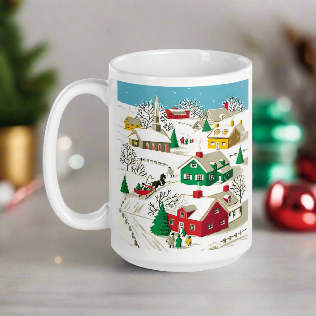 Cozy Christmas Village Retro Christmas Glossy Coffee Mug