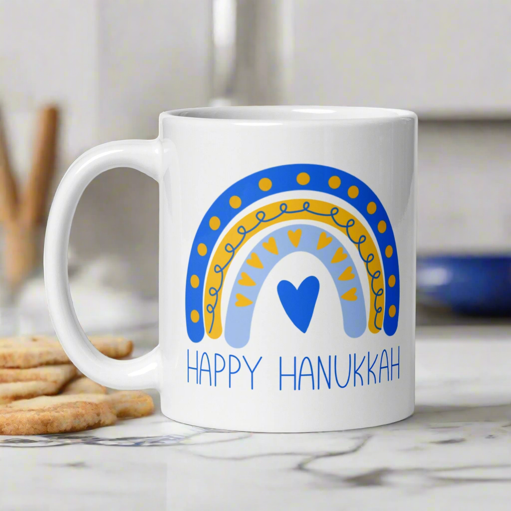 Happy Hanukkah Boho Rainbow Glossy Coffee Mug