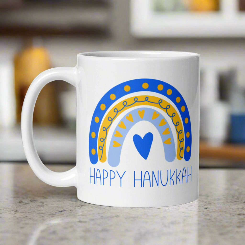 Happy Hanukkah Boho Rainbow Glossy Coffee Mug