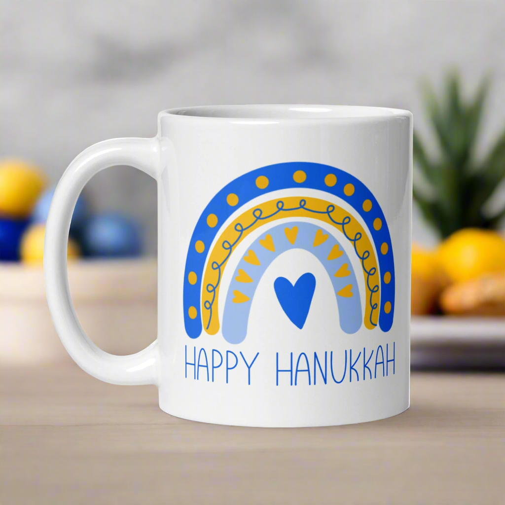 Happy Hanukkah Boho Rainbow Glossy Coffee Mug