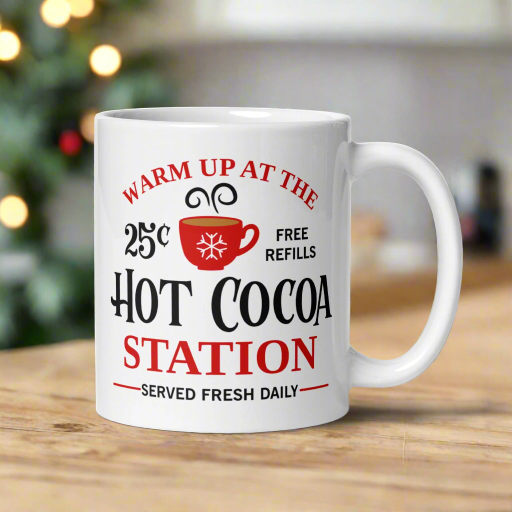 Warm Up At The Hot Cocoa Station Christmas Glossy Mug