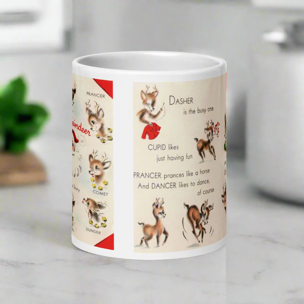 Santa’s Reindeer Story Christmas Midcentury Retro Glossy Coffee Mug