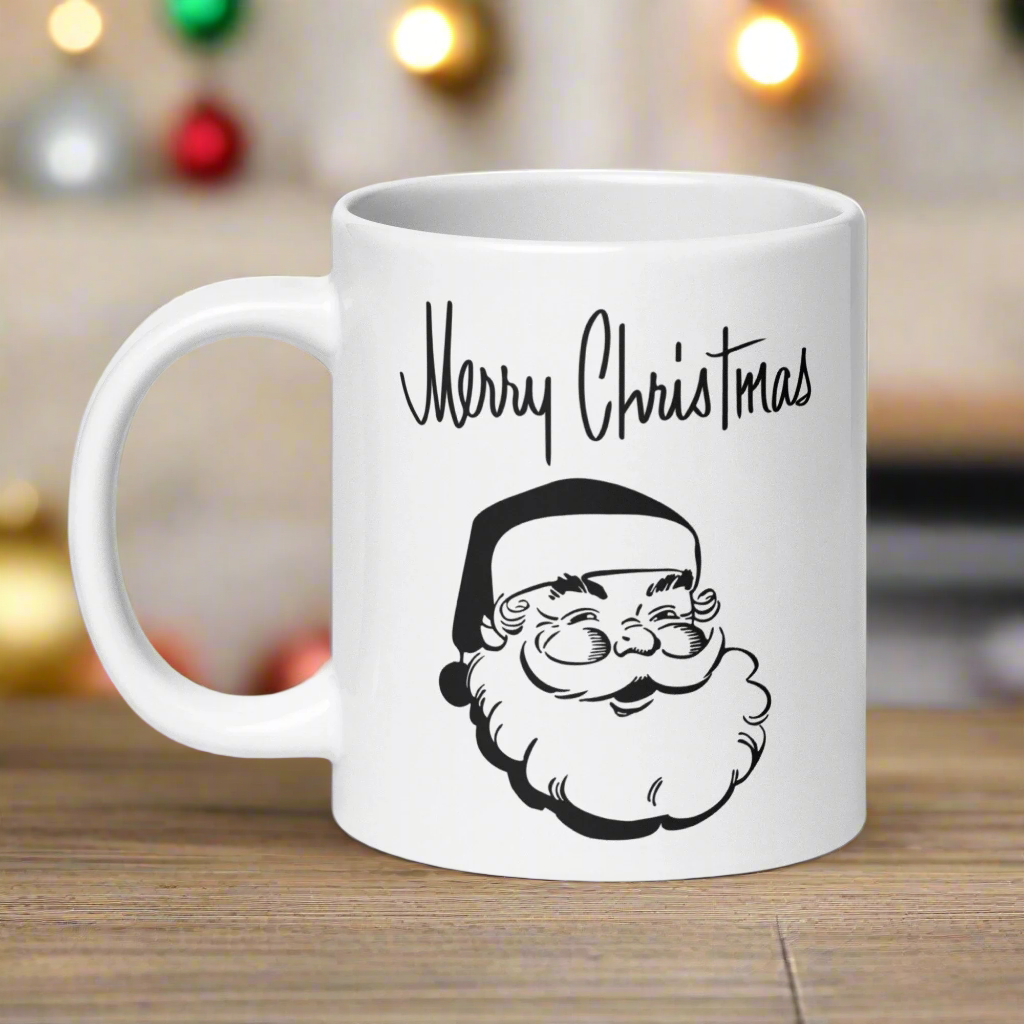 Merry Christmas Santa Mid-Century Retro Glossy Coffee Mug