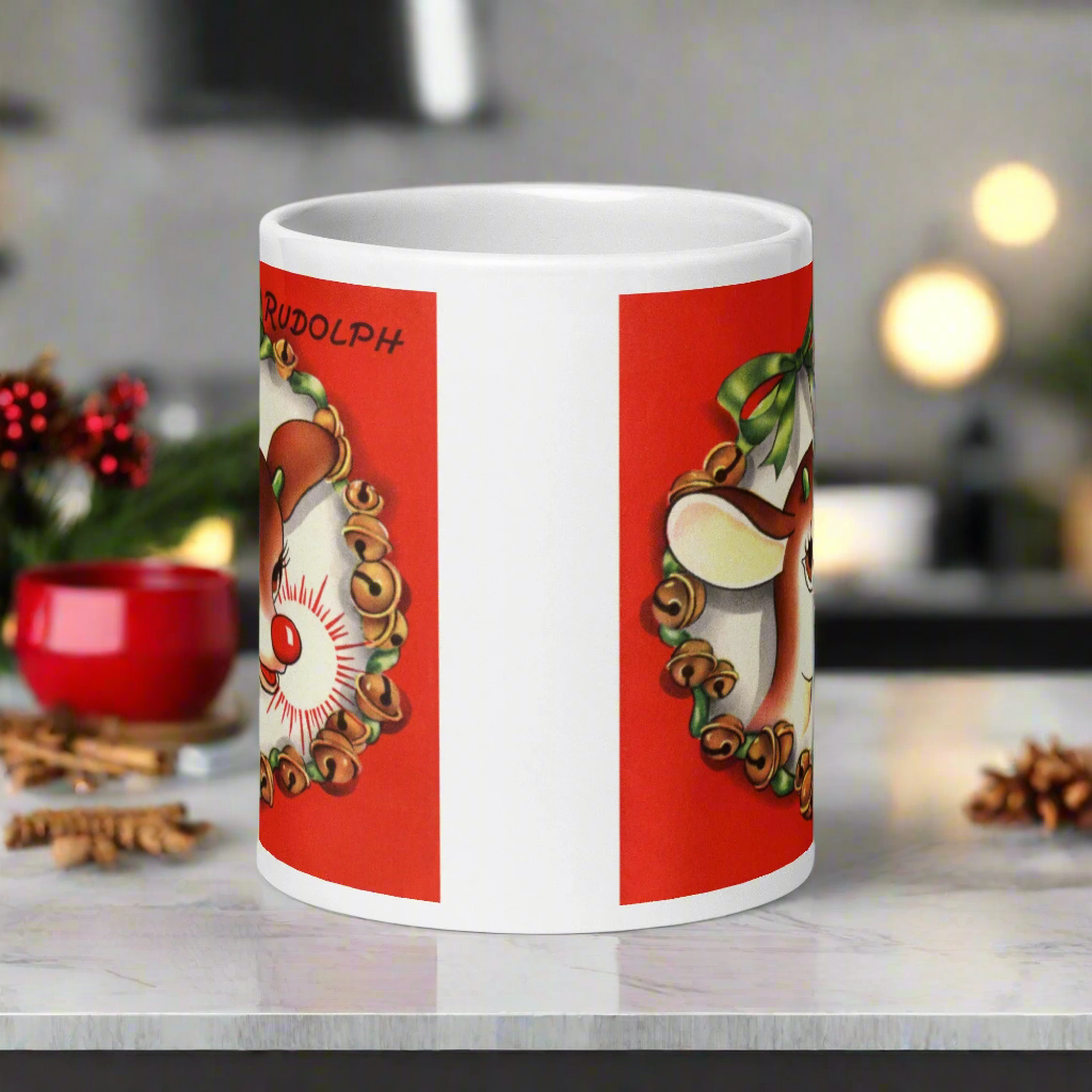 Rudolph The Red Nosed Reindeer Midcentury Retro Christmas Glossy Coffee Mug